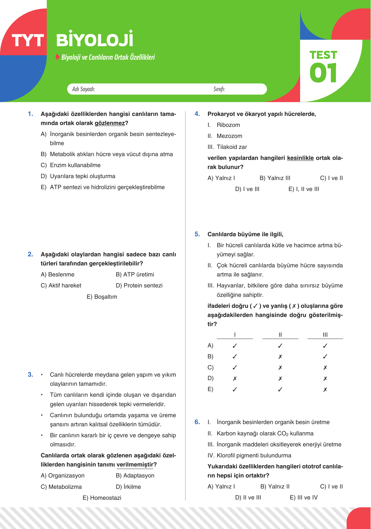 2026 TYT Biyoloji Yaprak Test 01