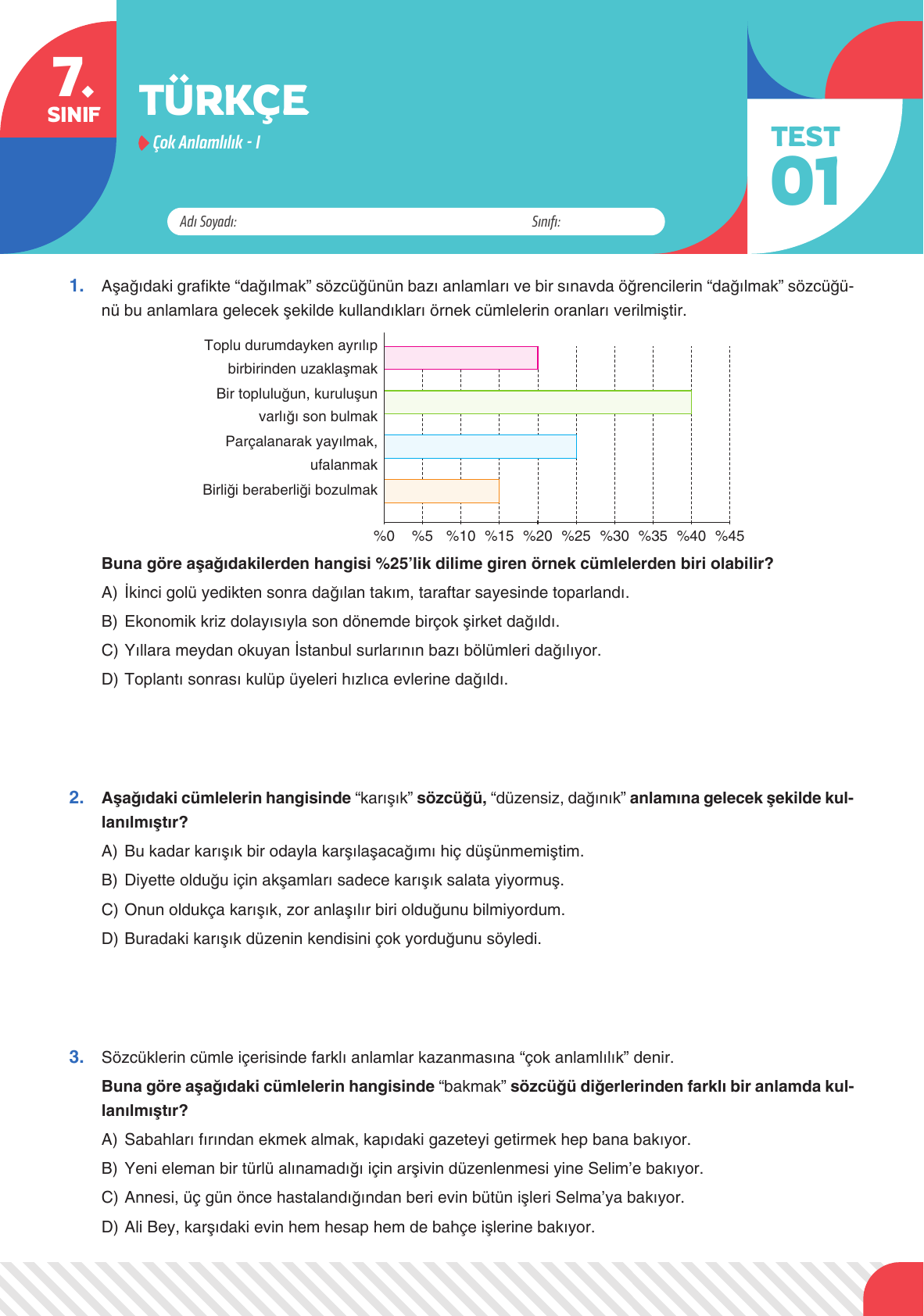 2026 7. Sınıf Türkçe Test 01
