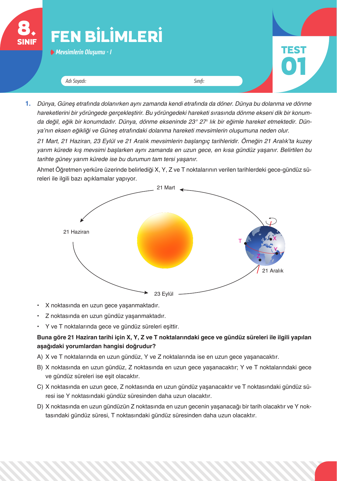 2026 8 Sınıf Fen Bilimleri Test 01