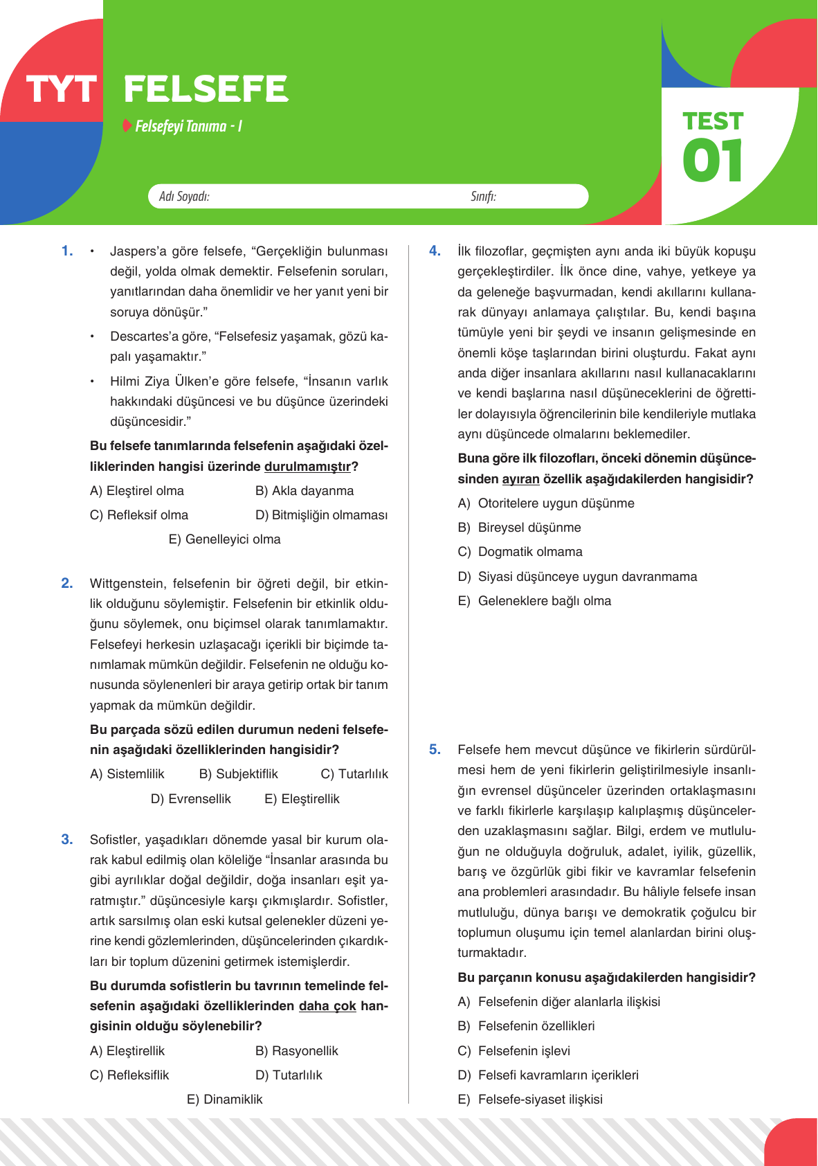 2026 TYT Felsefe Yaprak Test 01