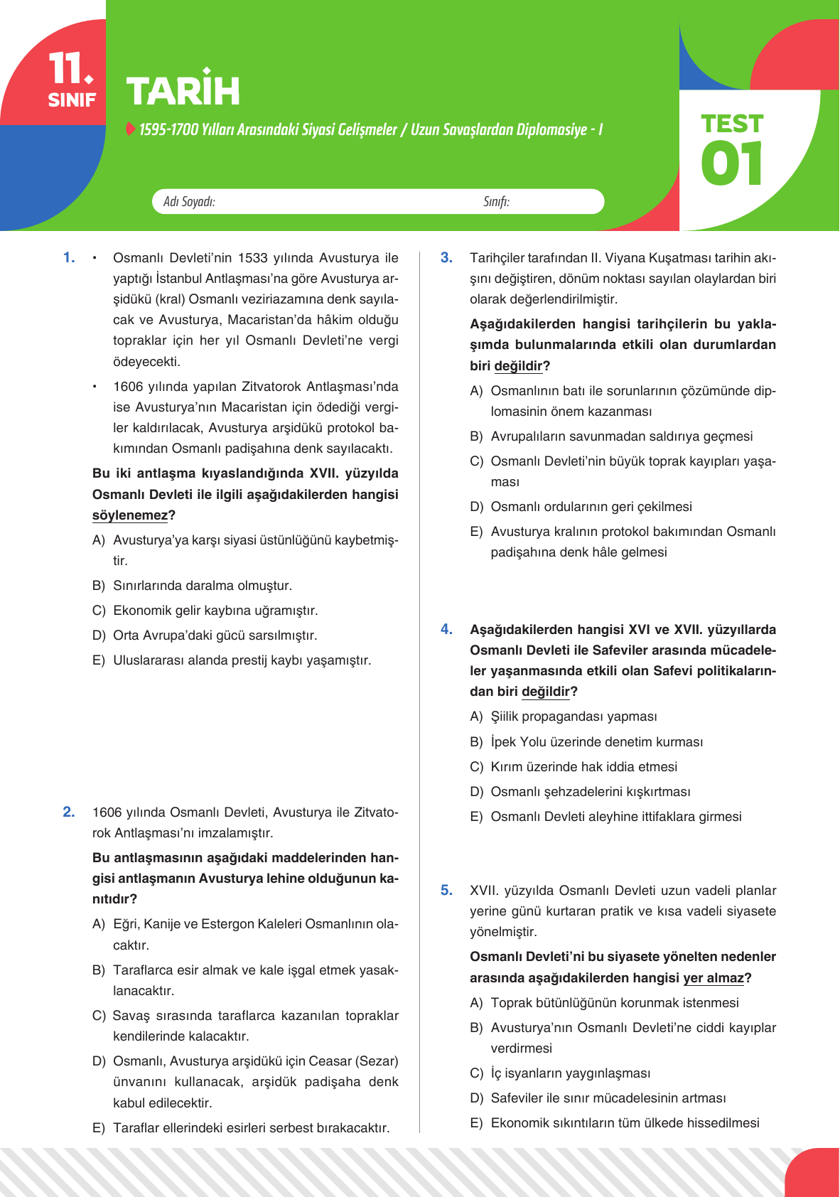 2026 11 Sınıf Tarih Test 01