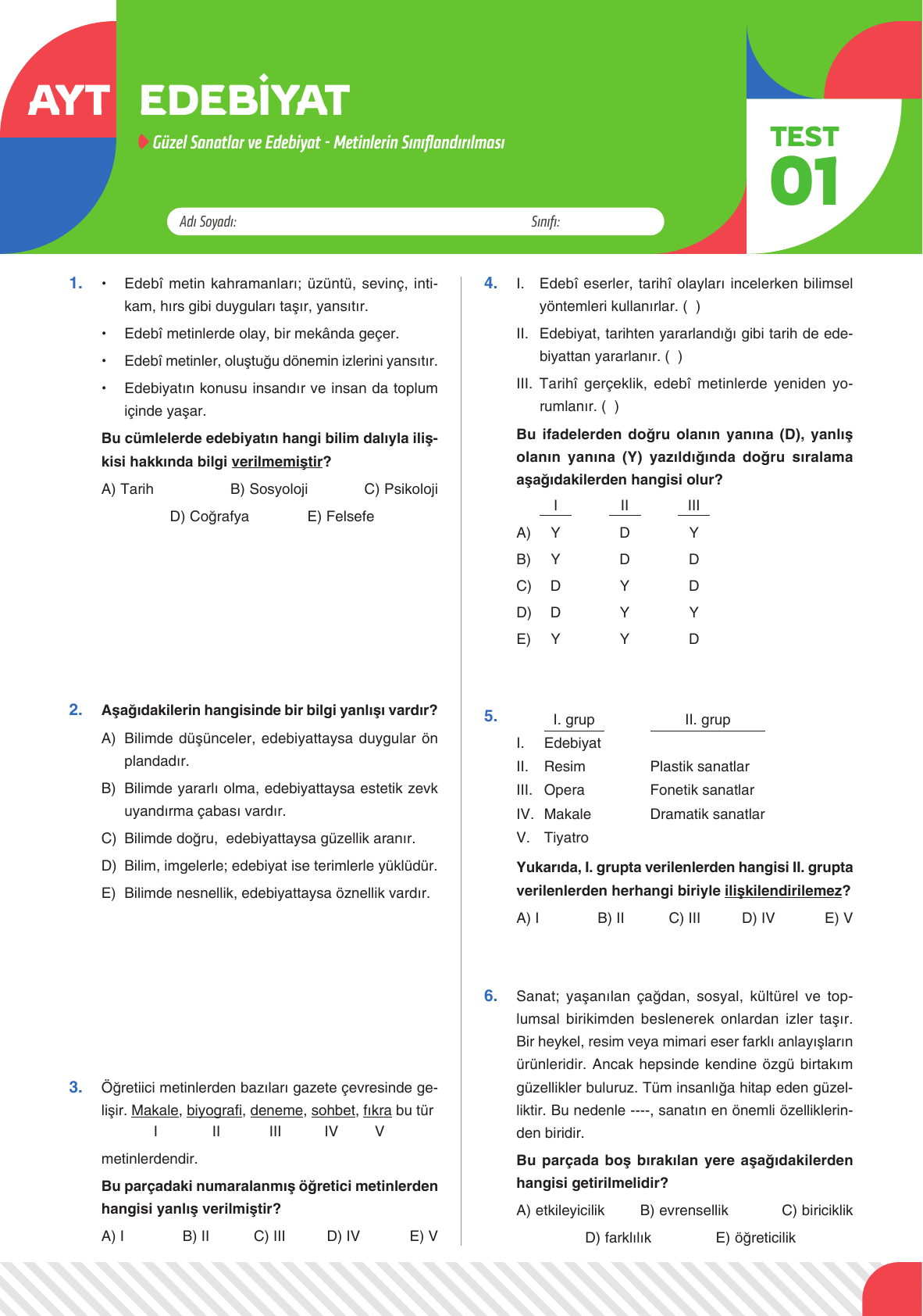 2026 AYT Edebiyat Yaprak Test 01