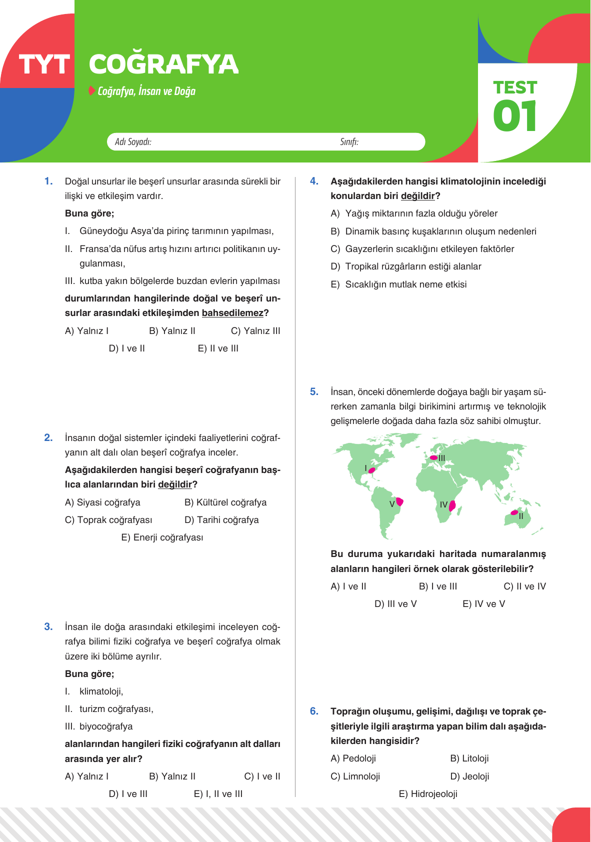 2026 TYT Coğrafya Yaprak Test 01