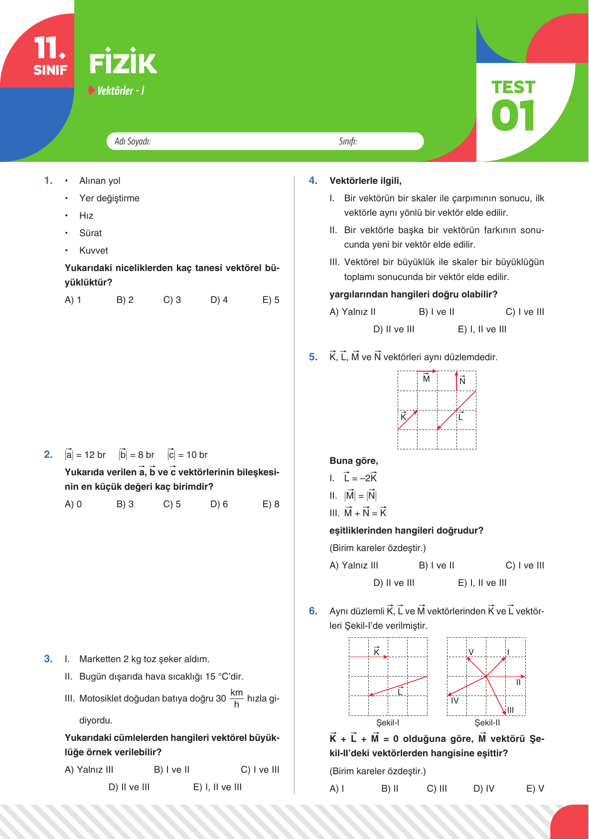 2026 11 Sınıf Fizik Test 01