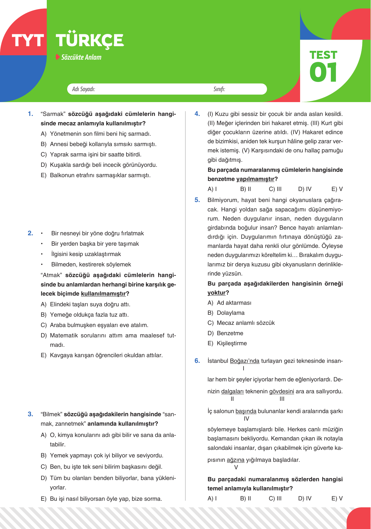2026 TYT Türkçe Yaprak Test 01