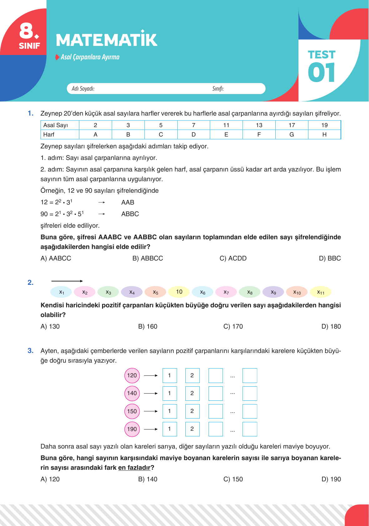 2026 8 Sınıf Matematik Test 01