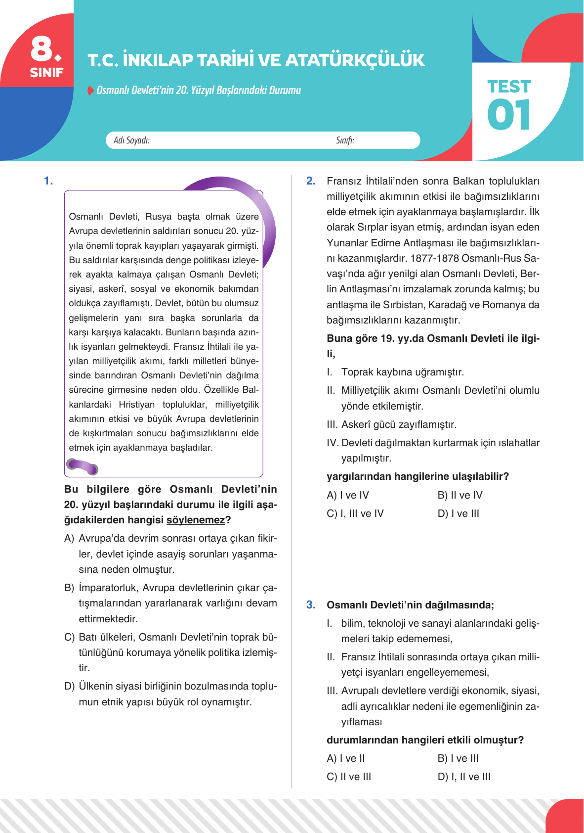 2026 8 Sınıf İnkilap Test 01