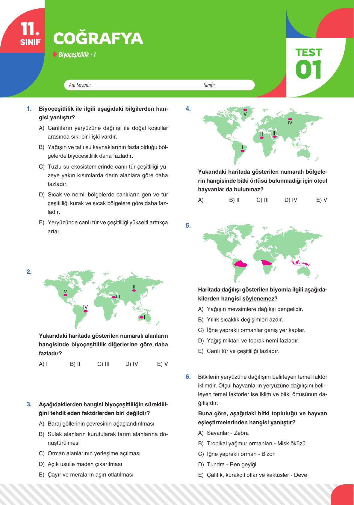 2026 11 Sınıf Coğrafya Test 01